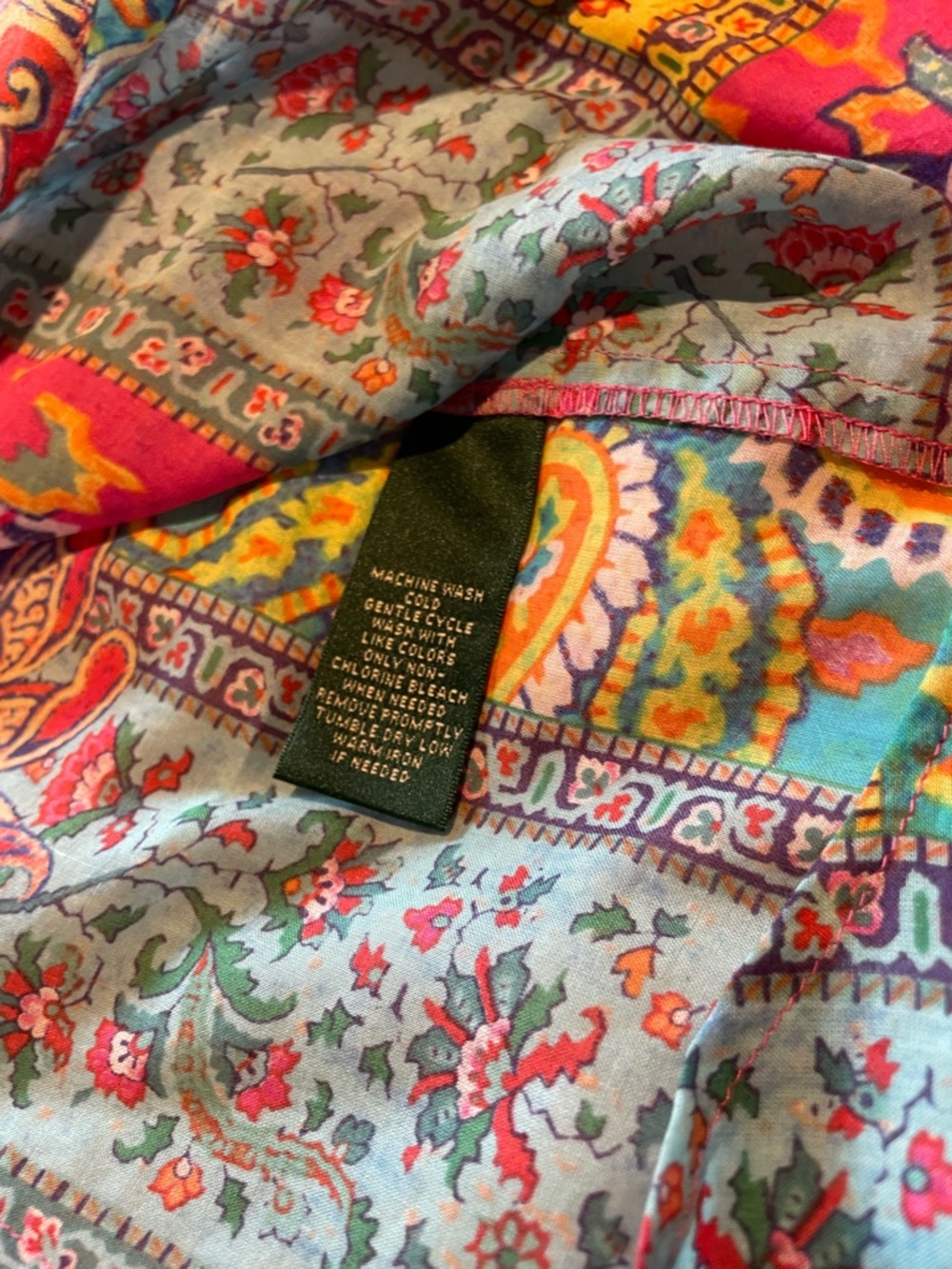 Ralph Lauren Multicolor Paisley Print Button-Up Shirt - Turquoise & Fuchsia - Picture 5 of 6
